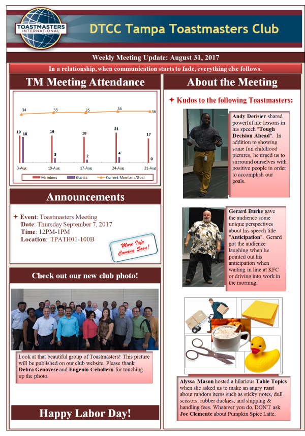 Newsletter August 31, 2017 